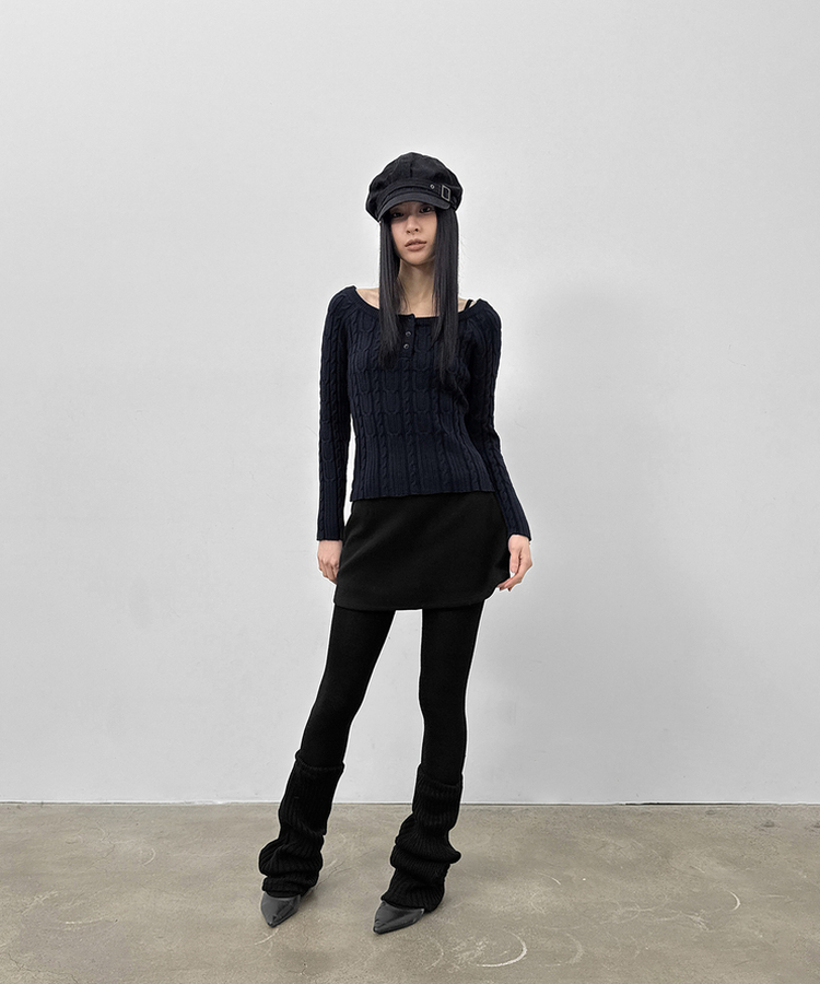 ケーブルヘンリーネックニット NAVY