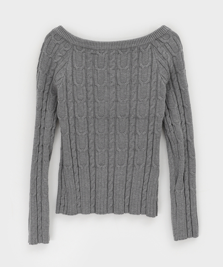 ケーブルヘンリーネックニット