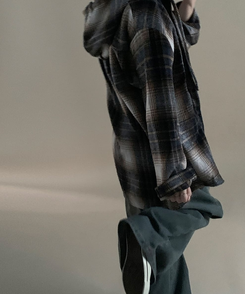 ビッグチェックポケットフードシャツ SKY BLUE