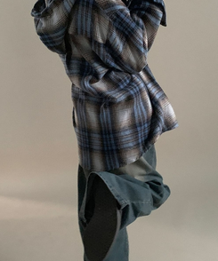 ビッグチェックポケットフードシャツ SKY BLUE