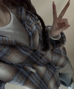 ビッグチェックポケットフードシャツ SKY BLUE