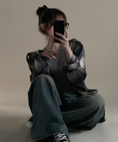 ビッグチェックポケットフードシャツ SKY BLUE