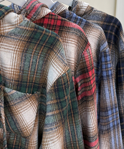 ビッグチェックポケットフードシャツ