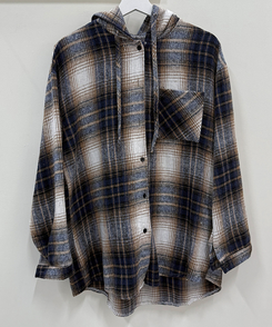 ビッグチェックポケットフードシャツ