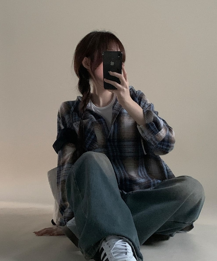 ビッグチェックポケットフードシャツ SKY BLUE