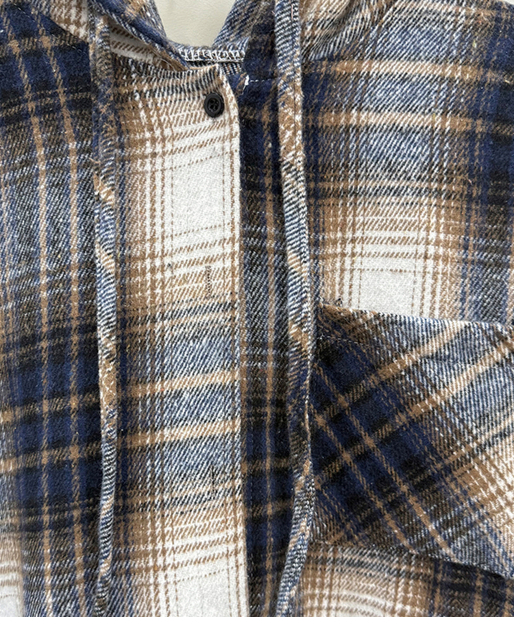 ビッグチェックポケットフードシャツ