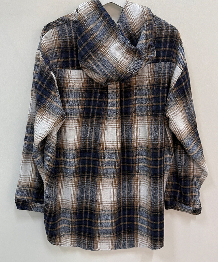 ビッグチェックポケットフードシャツ