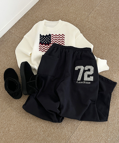 【起毛】72刺繍ピンタックワイドトレーニングパンツ(5color)