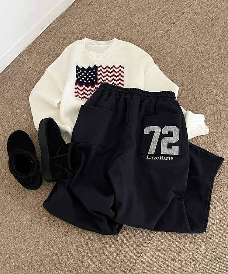 【起毛】72刺繍ピンタックワイドトレーニングパンツ(5color)