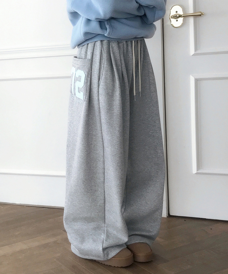 【起毛】72刺繍ピンタックワイドトレーニングパンツ(5color) MERANGE GRAY