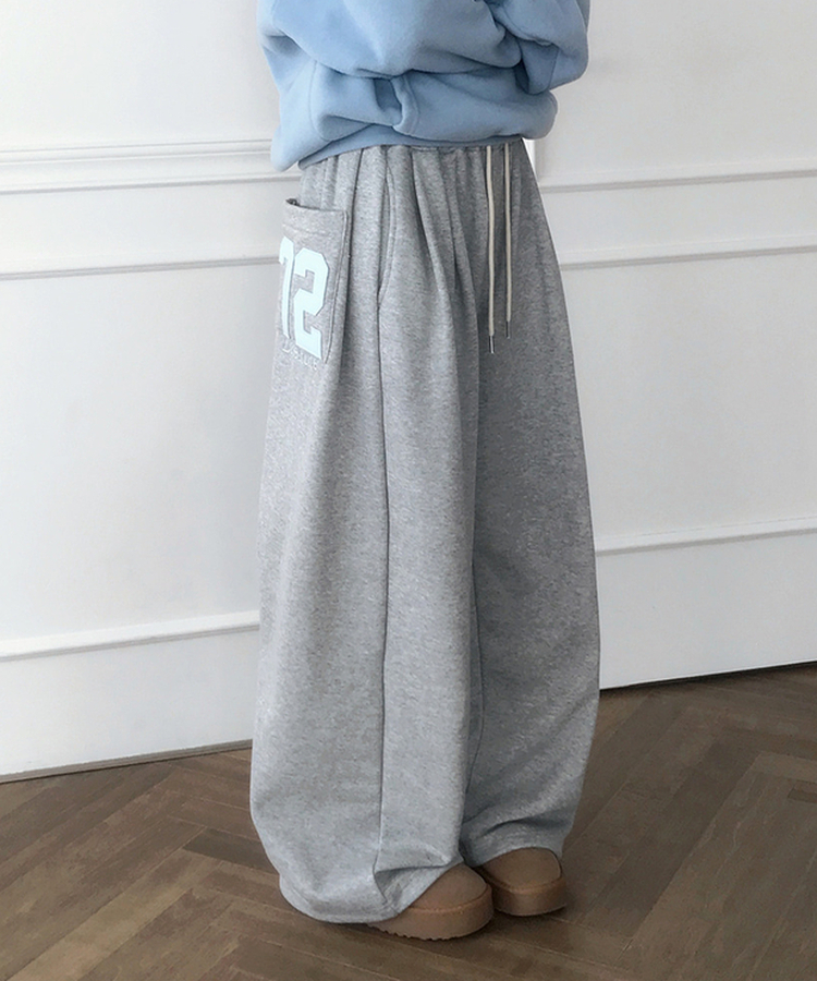 【起毛】72刺繍ピンタックワイドトレーニングパンツ(5color) MERANGE GRAY