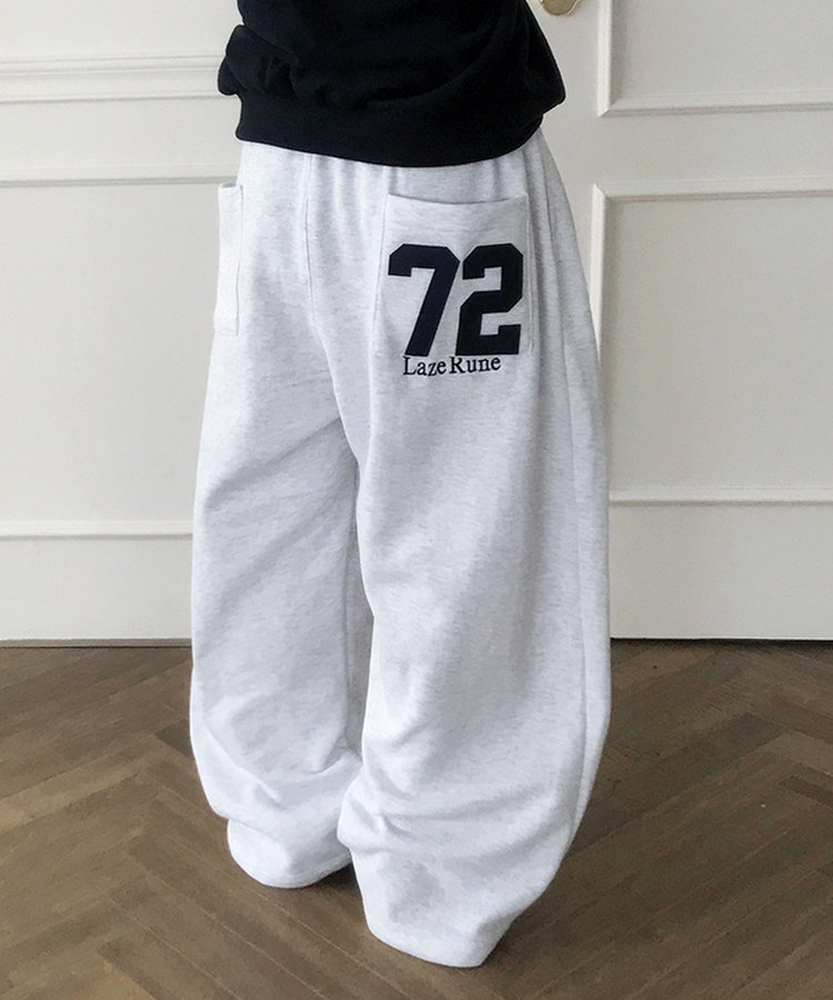 【起毛】72刺繍ピンタックワイドトレーニングパンツ(5color) MERANGE WHITE