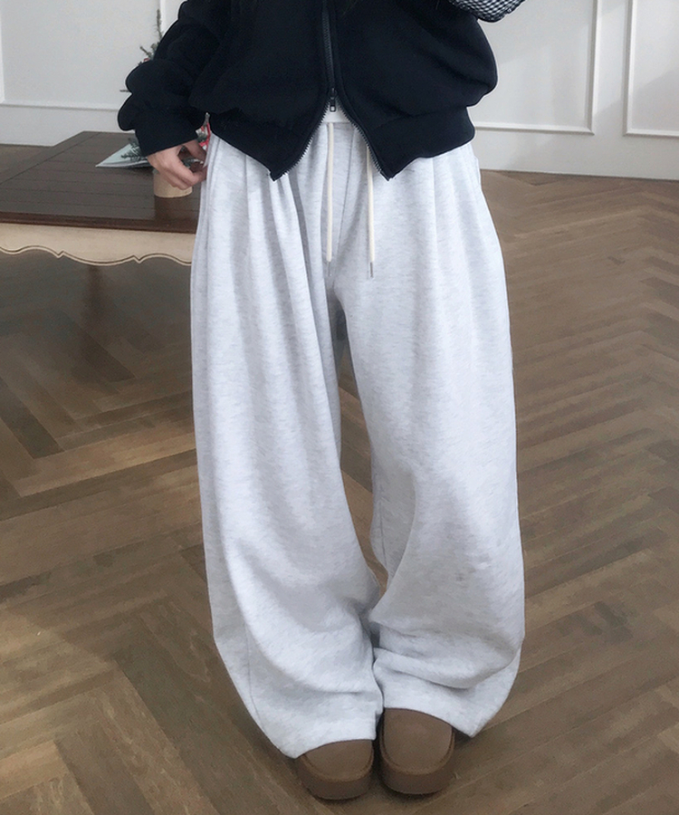 【起毛】72刺繍ピンタックワイドトレーニングパンツ(5color) MERANGE WHITE