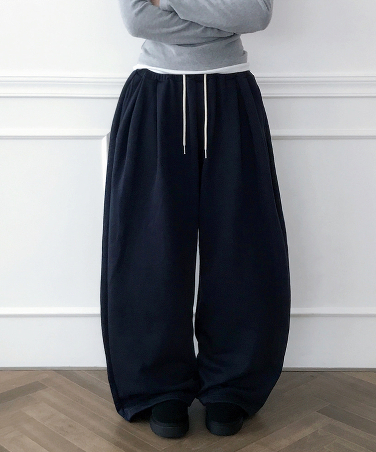 【起毛】72刺繍ピンタックワイドトレーニングパンツ(5color) NAVY