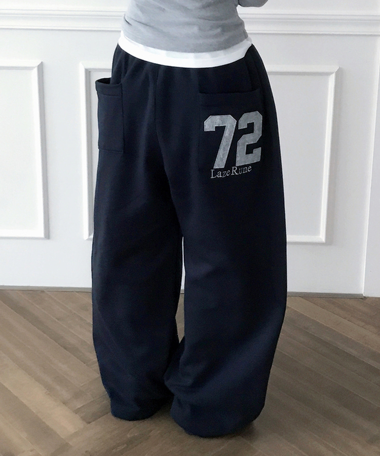 【起毛】72刺繍ピンタックワイドトレーニングパンツ(5color) NAVY
