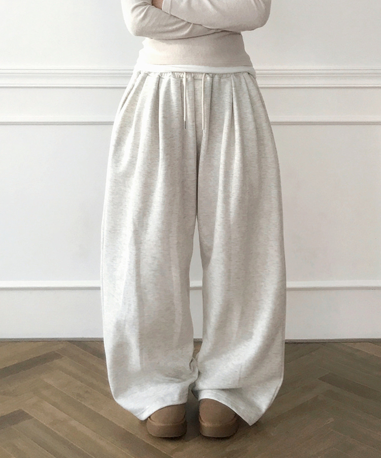 【起毛】72刺繍ピンタックワイドトレーニングパンツ(5color) OATMEAL