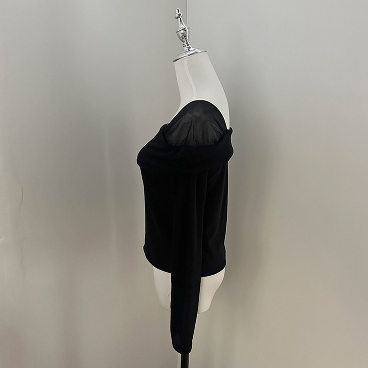 이루아 쉬폰 배색 언발 스퀘어넥 긴팔 티셔츠