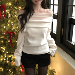 レースオフショルダー長袖Tシャツ IVORY