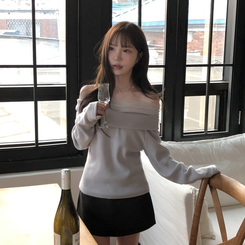 レースオフショルダー長袖Tシャツ BLUE GRAY