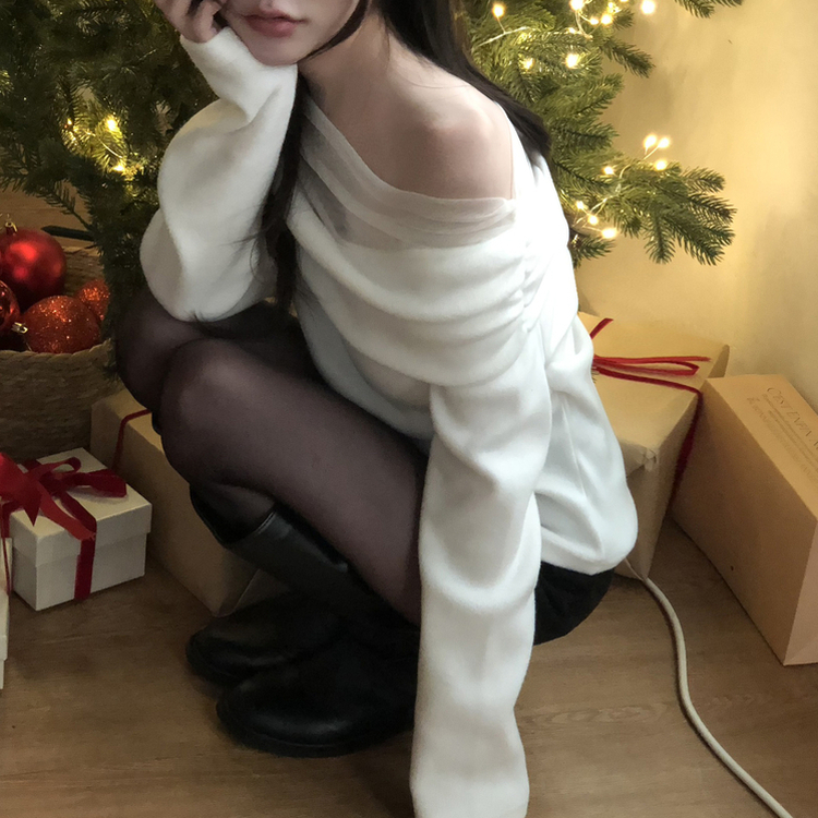 レースオフショルダー長袖Tシャツ IVORY