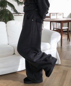 チェックポケットフリースバルーンワイドパンツ CHARCOAL