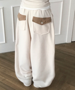 チェックポケットフリースバルーンワイドパンツ CREAM