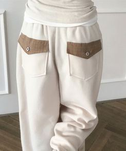 チェックポケットフリースバルーンワイドパンツ CREAM