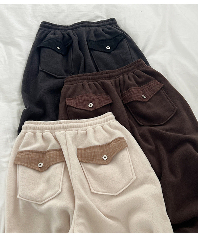チェックポケットフリースバルーンワイドパンツ