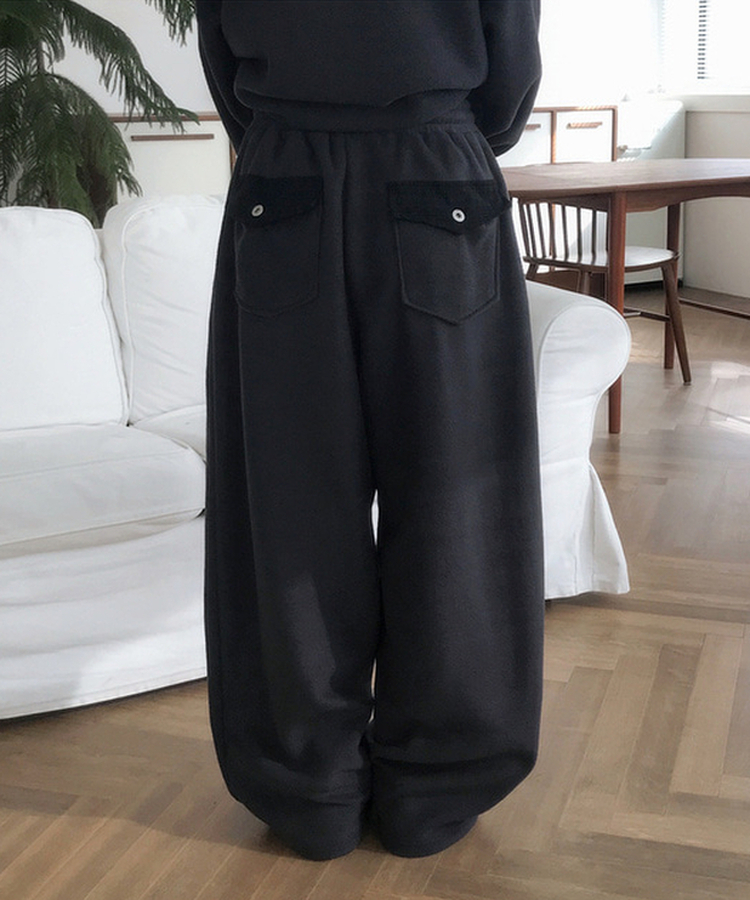 チェックポケットフリースバルーンワイドパンツ CHARCOAL