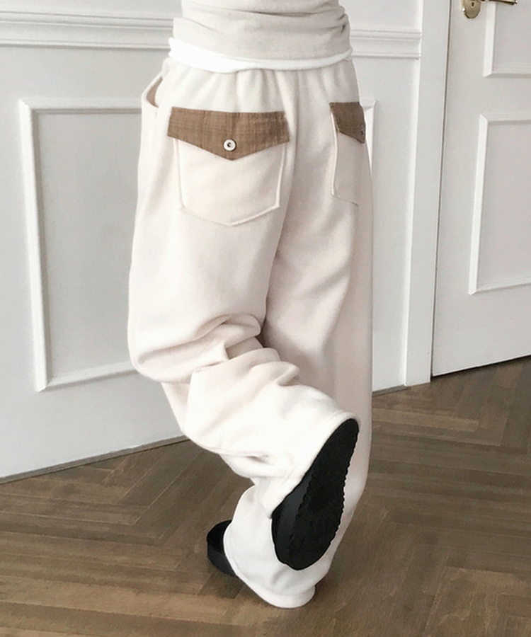 チェックポケットフリースバルーンワイドパンツ CREAM