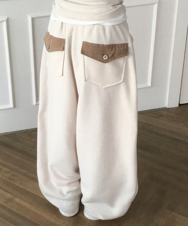 チェックポケットフリースバルーンワイドパンツ CREAM