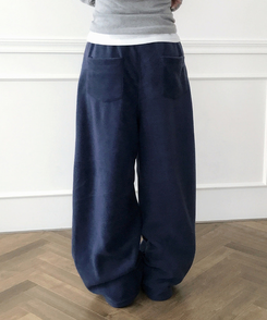 リベットピンタックフリースバルーンワイドパンツ NAVY BLUE