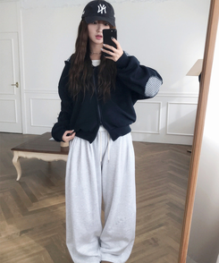 チェックフリースフードジップアップ NAVY