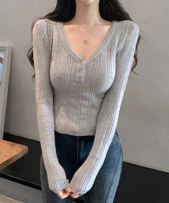 ウェンディボタンVニット GREY