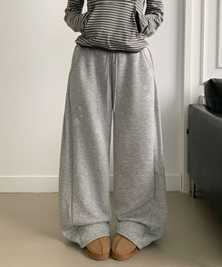 【丈別】【起毛】スターワイドサイドピンタックトレーニングパンツ GREY