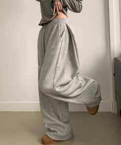 【丈別】【起毛】スターワイドサイドピンタックトレーニングパンツ GREY
