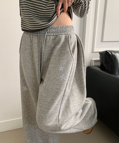 【丈別】【起毛】スターワイドサイドピンタックトレーニングパンツ GREY