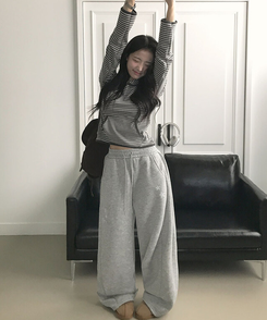 【丈別】【起毛】スターワイドサイドピンタックトレーニングパンツ GREY