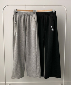 【丈別】【起毛】スターワイドサイドピンタックトレーニングパンツ