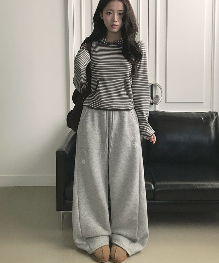 【丈別】【起毛】スターワイドサイドピンタックトレーニングパンツ GREY