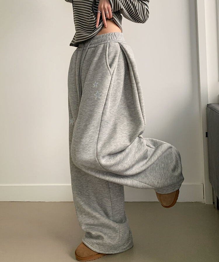 【丈別】【起毛】スターワイドサイドピンタックトレーニングパンツ GREY