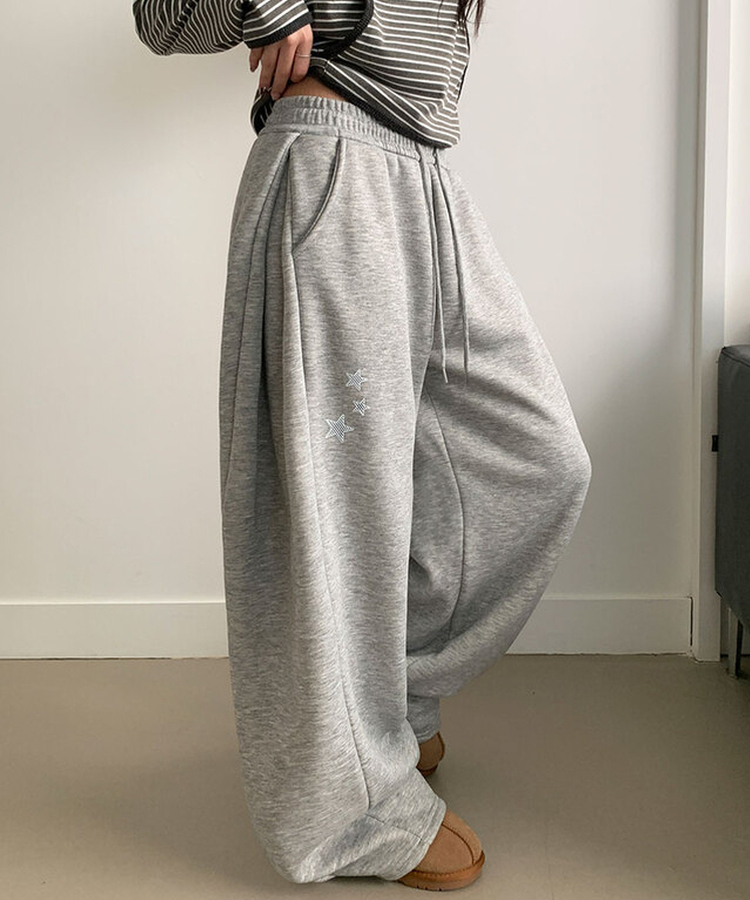 【丈別】【起毛】スターワイドサイドピンタックトレーニングパンツ GREY