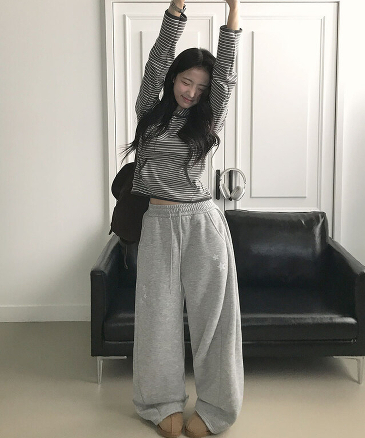 【丈別】【起毛】スターワイドサイドピンタックトレーニングパンツ GREY