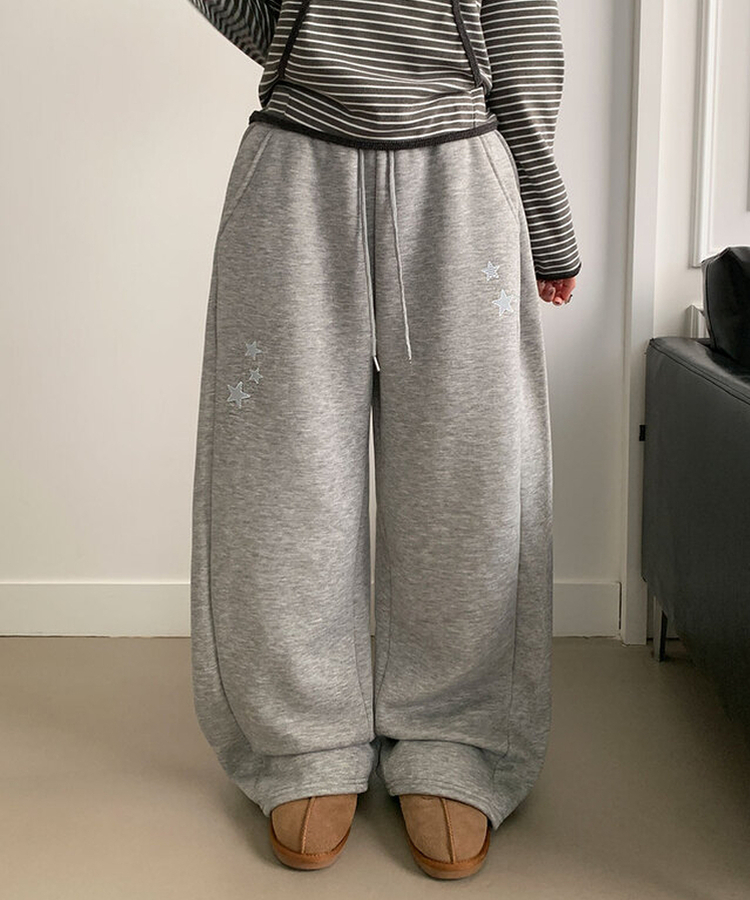 【丈別】【起毛】スターワイドサイドピンタックトレーニングパンツ GREY