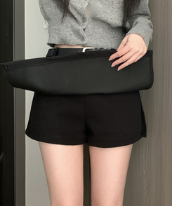 【ベルト付き】厚手無地スカートパンツ BLACK