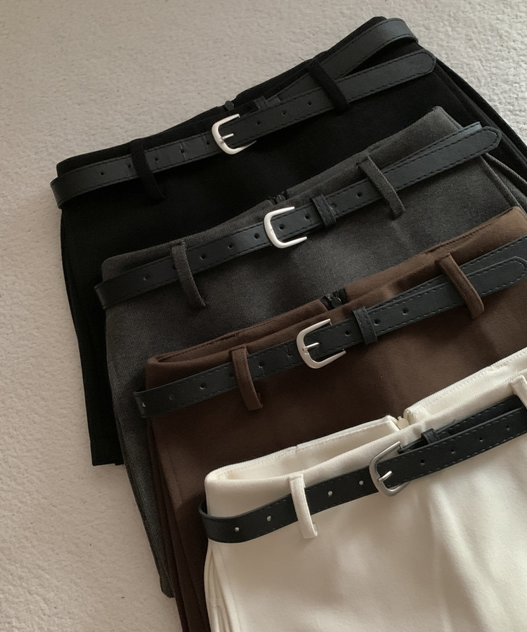 【ベルト付き】厚手無地スカートパンツ