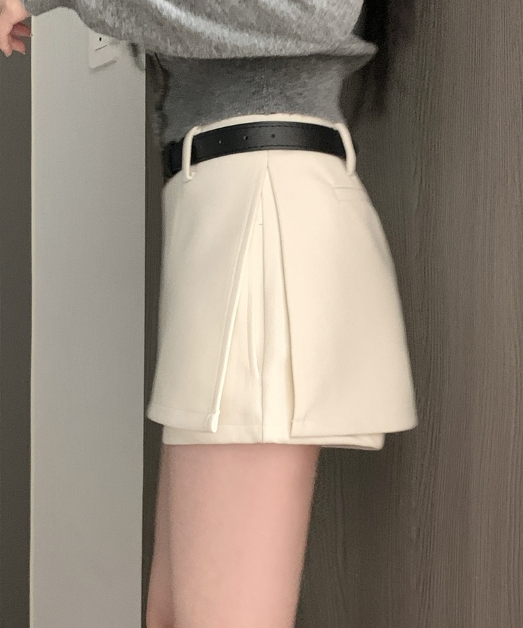 【ベルト付き】厚手無地スカートパンツ IVORY