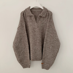 도톰따뜻 손목라벨 패치 보카시 오버핏 카라넥 아방핏 벌룬니트 빅사이즈 체형커버