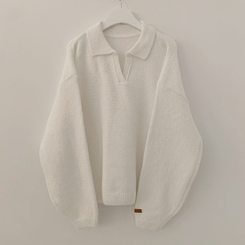 도톰따뜻 손목라벨 패치 보카시 오버핏 카라넥 아방핏 벌룬니트 빅사이즈 체형커버