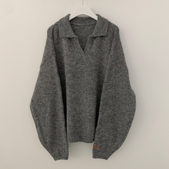 도톰따뜻 손목라벨 패치 보카시 오버핏 카라넥 아방핏 벌룬니트 빅사이즈 체형커버